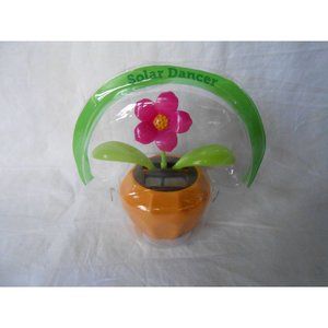 NEW CUTE Solar‎ Powered Dancing Dancer Pink Flower in Yellow Pot Bobble Sun Toy!